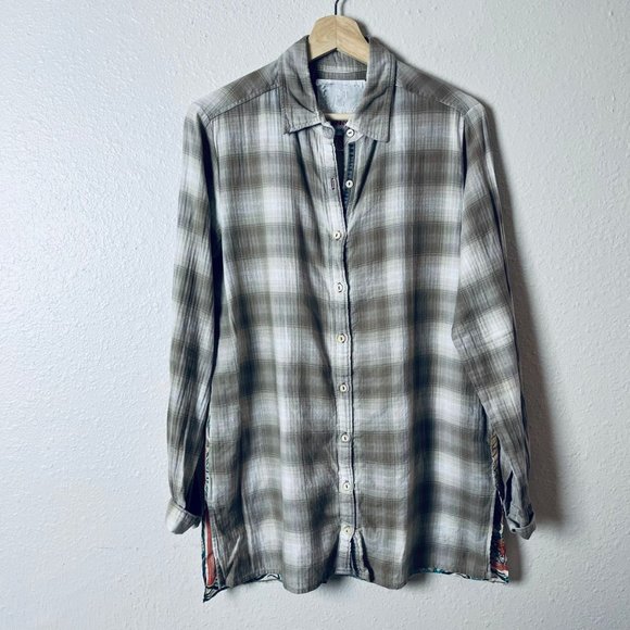 Johnny Was | Gray Plaid Floral-Back Button Down Women's Size Small